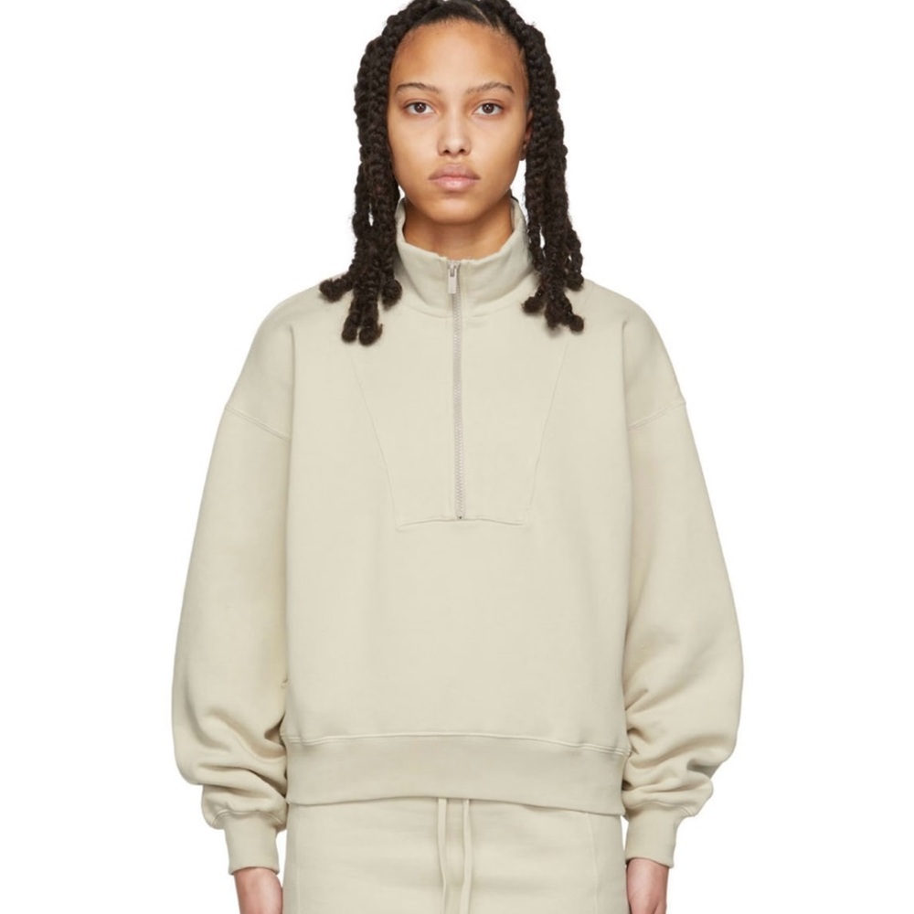 Fear of God Essentials Half Zip Quarter Zip Pullover Sweatshirt Beige Wheat Sz M
